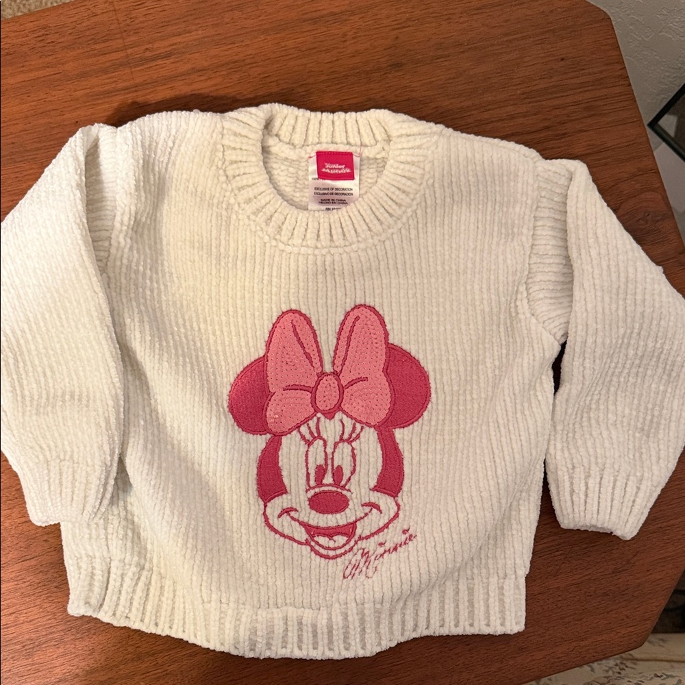 Disney Cream Sweater with Pink Minnie Graphic